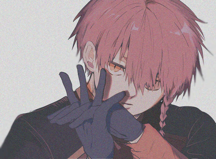 1boy, black_gloves, black_shirt, blue_lock, braid, closed_mouth, commentary_request, gloves
