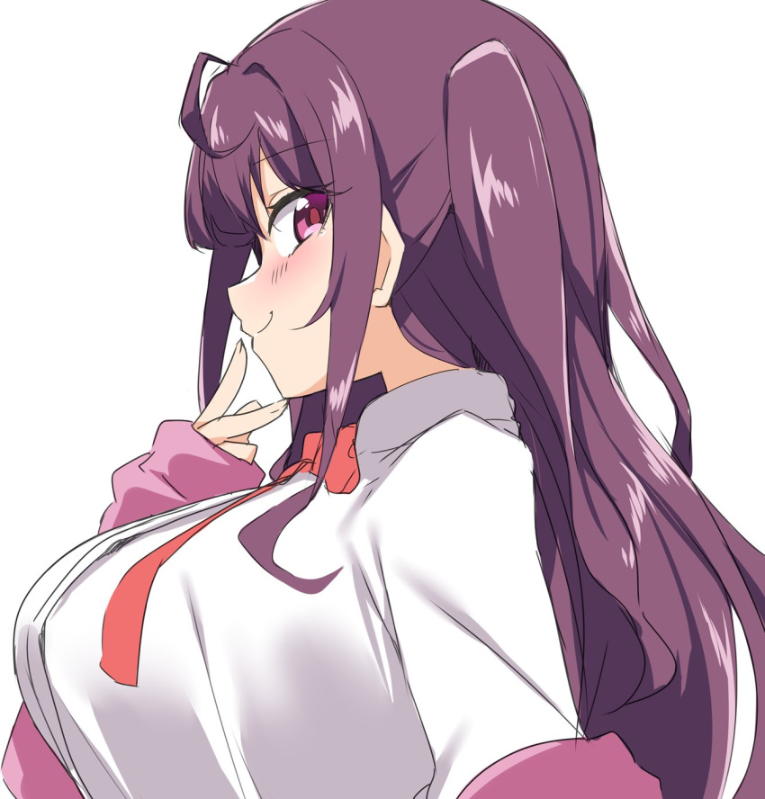 1girl, ahoge, bebebe_(pepegakii), breasts, female, fingers_to_mouth, hase_rinon, highres