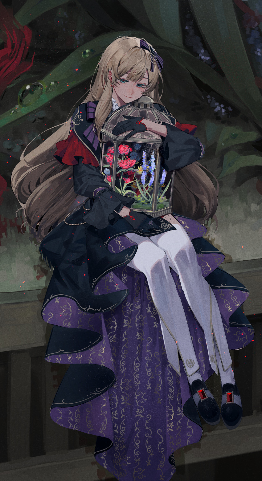1girl, absurdres, alternate_costume, anight, black_coat, black_footwear, black_gloves, blonde_hair
