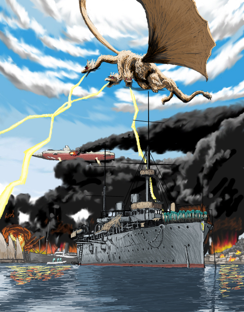 atragon, gotengo, goutengou, hatsune_miku, kaiju, kaijuu, kaitei_gunkan_(tokusatsu), king_ghidorah