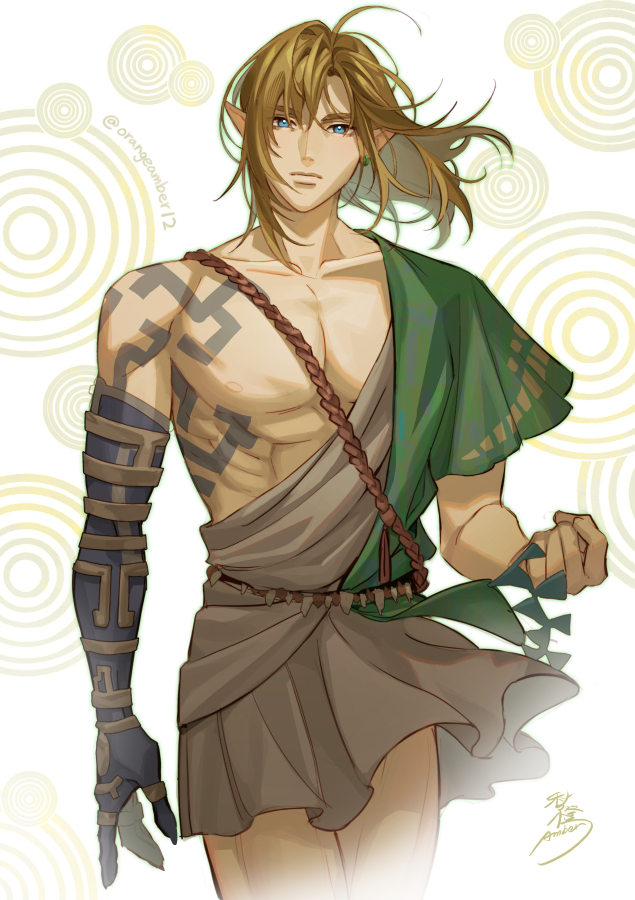 1boy, amber_(orangeamber12), archaic_set_(zelda), blue_eyes, brown_hair, closed_mouth, collarbone, commentary