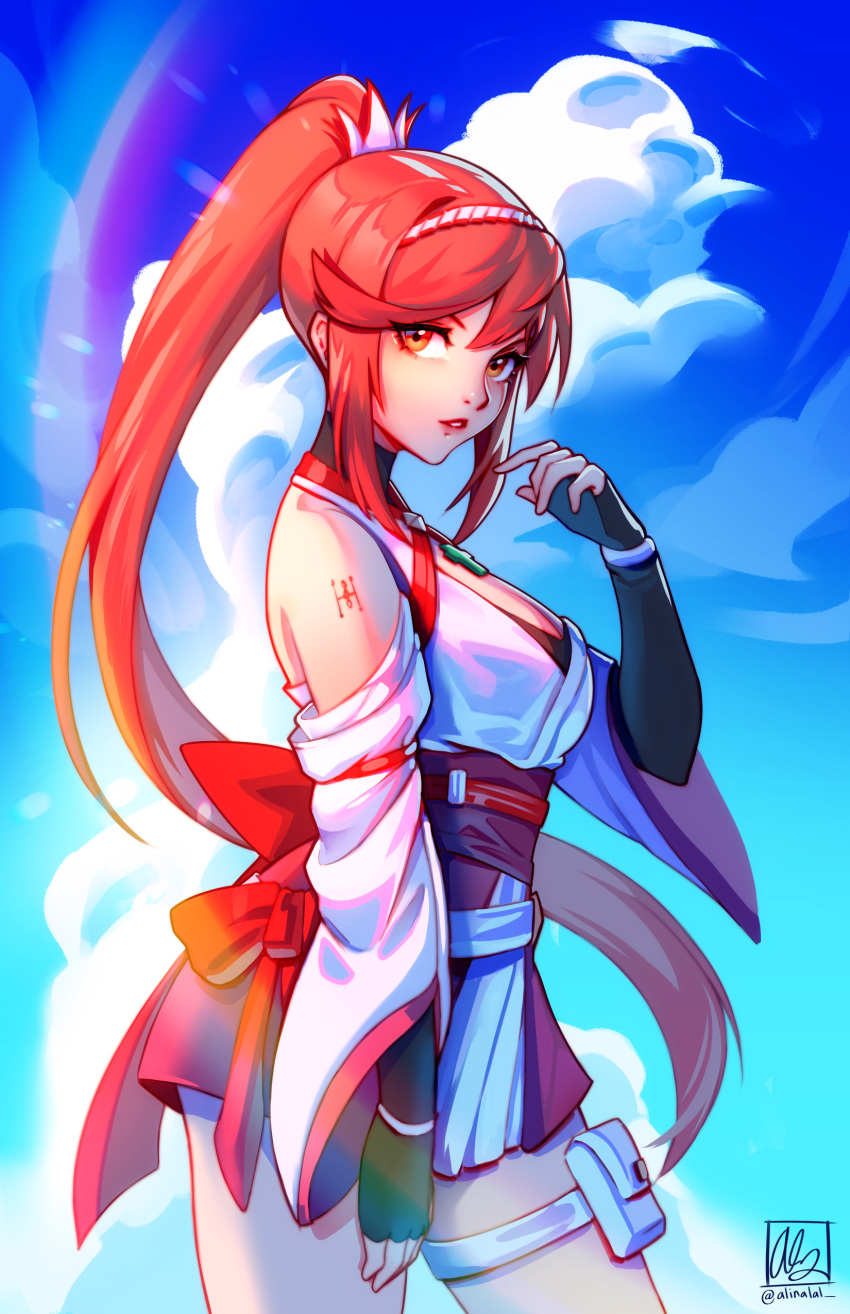 1girl, absurdres, alina_l, bare_shoulders, breasts, chest_jewel, core_crystal_(xenoblade), criss-cross_halter