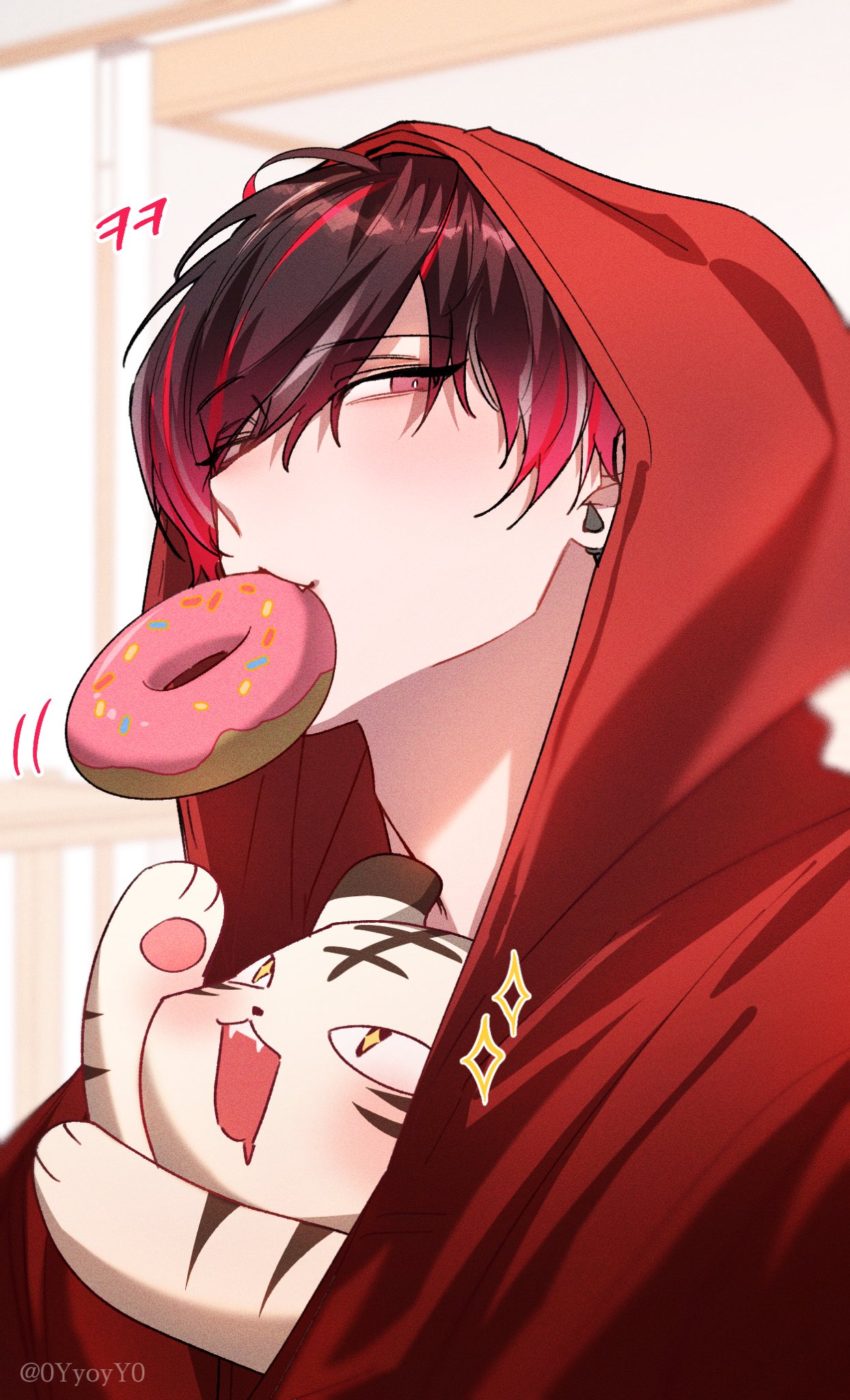 +_+, 1boy, :d, artist_name, black_hair, blurry, blurry_background, blush
