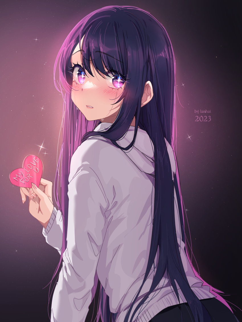 1girl, absurdres, artist_name, blush, crying, crying_with_eyes_open, frown, heart_card