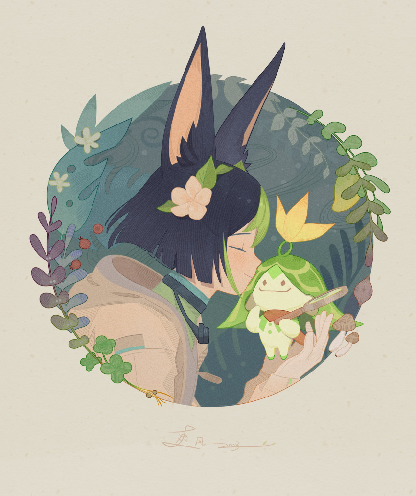 1boy, absurdres, animal_ear_fluff, animal_ears, aranara_(genshin_impact), blunt_ends, bob_cut, fox_boy