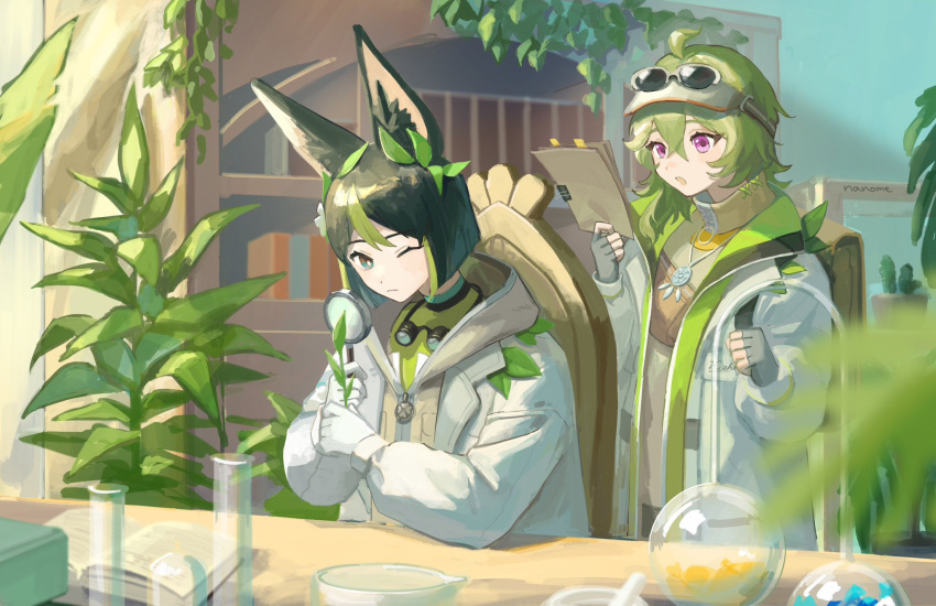 1boy, animal_ear_fluff, animal_ears, blunt_ends, bob_cut, collei_(genshin_impact), collei_(kiehls')_(genshin_impact), eyewear_on_head