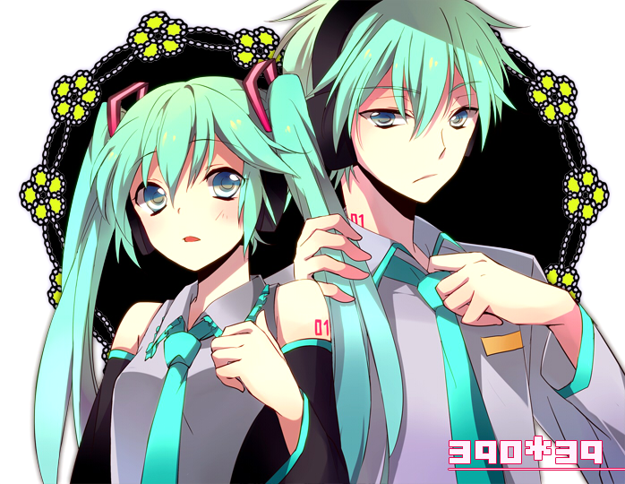 aqua_hair, bad_id, detached_sleeves, genderswap, hatsune_miku, hatsune_mikuo, headphones, long_hair