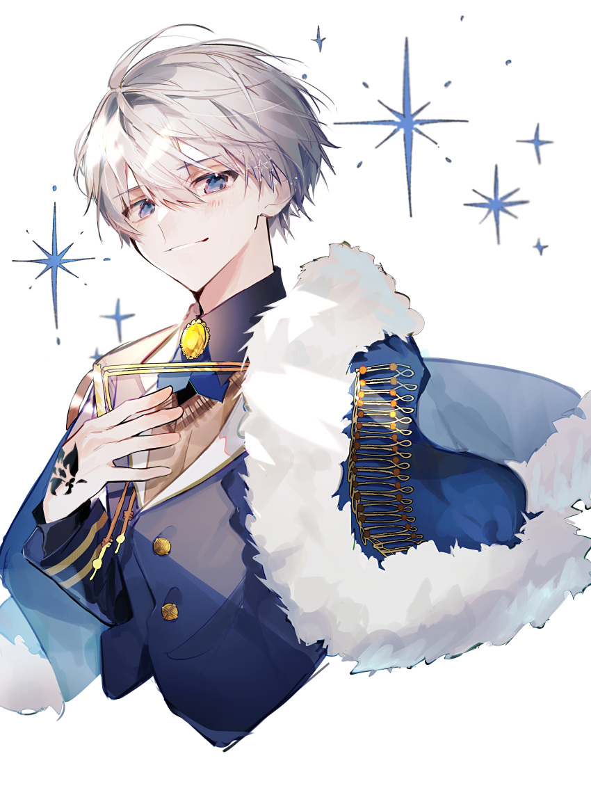 1boy, absurdres, arthur_grandwell, black_shirt, blue_cape, blue_eyes, blue_vest, blush