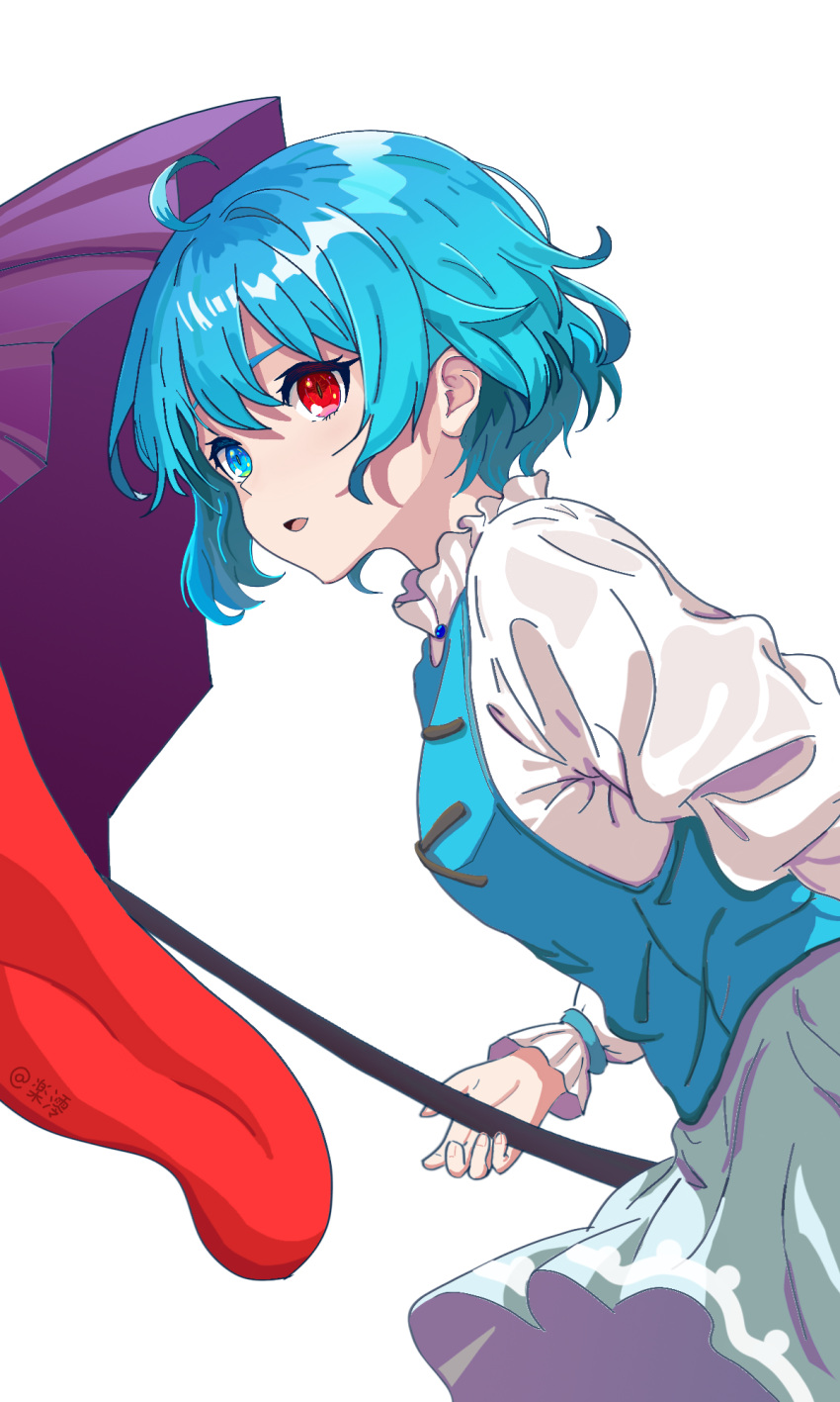 1girl, ahoge, blue_eyes, blue_hair, blue_skirt, blue_vest, chinese_commentary, commentary_request