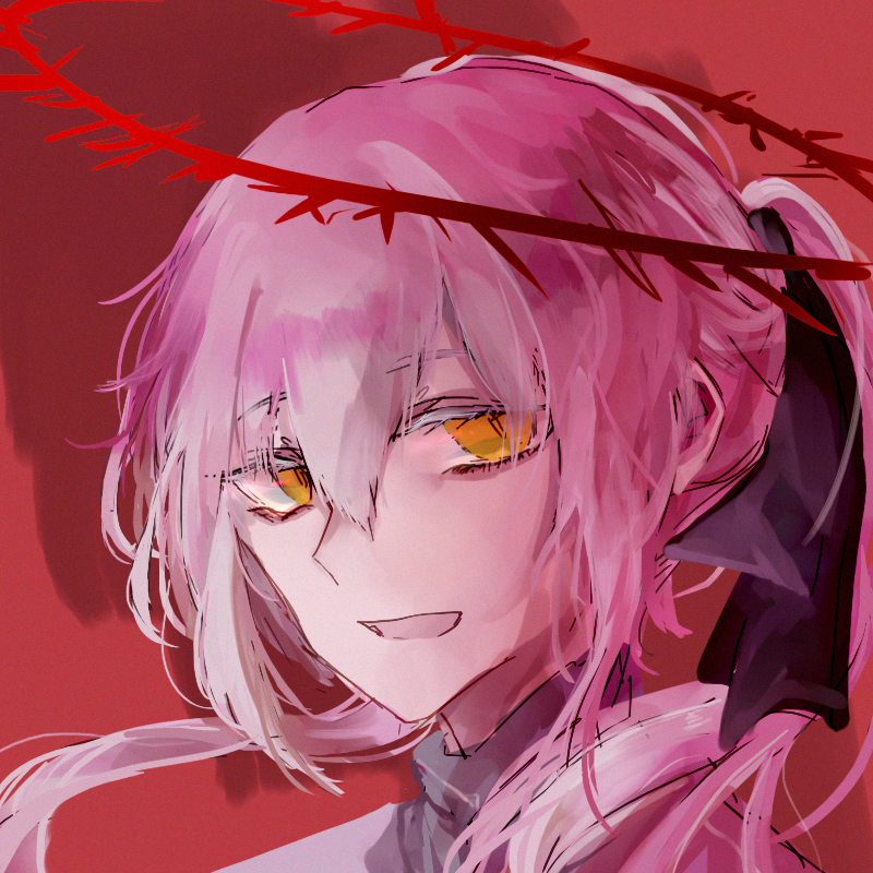 1boy, black_ribbon, emily_chang_18294, facing_away, grey_shirt, hair_ribbon, halo, hello_charlotte