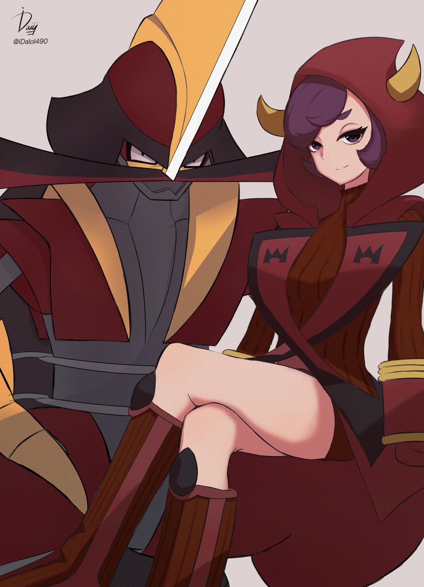 1girl, absurdres, boots, courtney_(pokemon), fake_horns, gloves, highres, hood