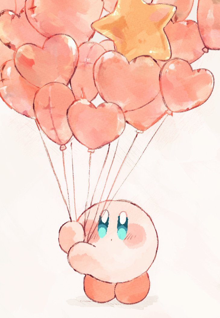 :o, balloon, blue_eyes, guarani_(muku_6930), heart, holding, holding_balloon, kirby