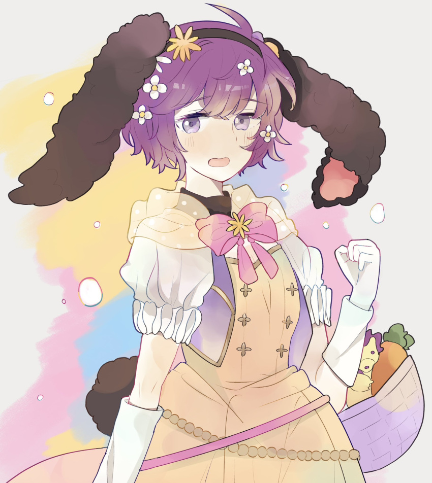 1girl, animal_ears, belt, bernadetta_von_varley, bernadetta_von_varley_(spring), blush, bow, brown_hairband