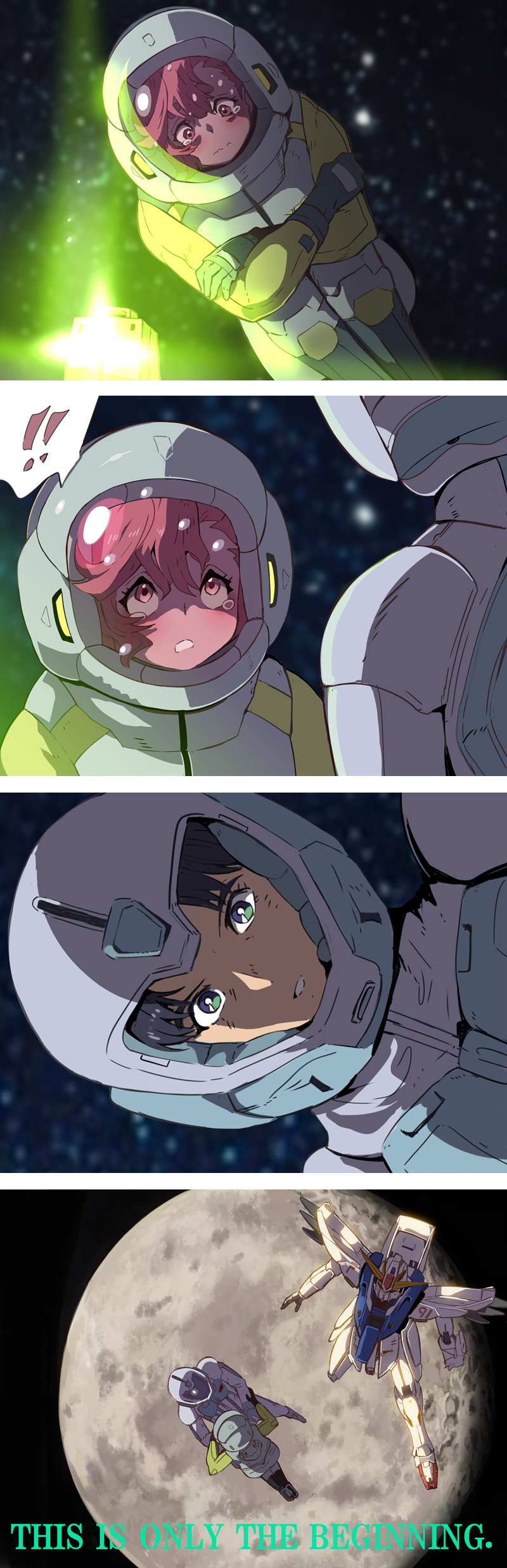 !, 1boy, 1girl, absurdres, beacon, black_hair, blue_eyes, damaged