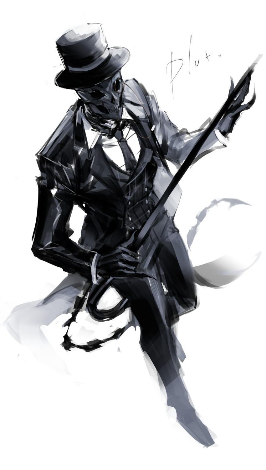 1boy, absurdres, black_coat, black_footwear, black_headwear, black_necktie, black_pants, cane