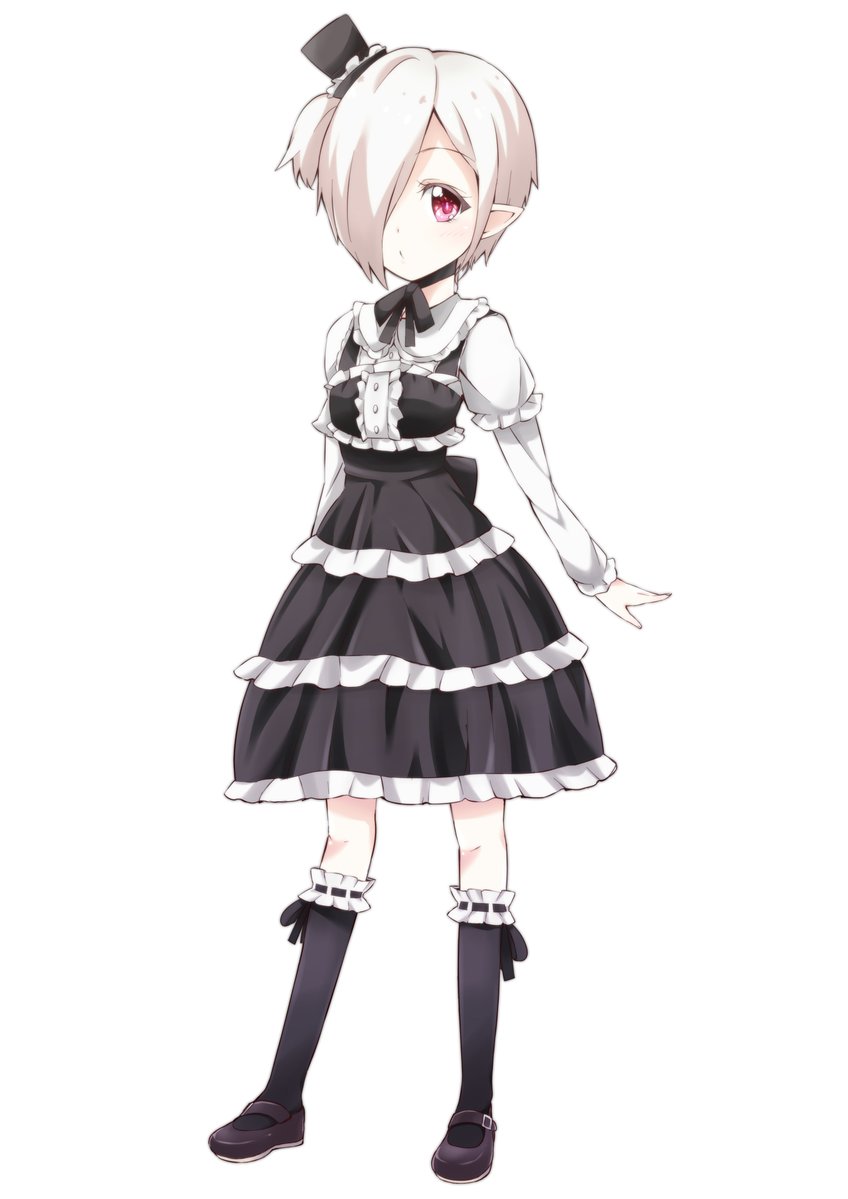 1girl, black_socks, blush, breasts, cosplay, dress, frilled_dress, frills