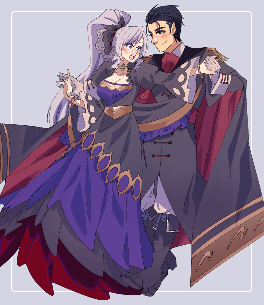 1boy, 1girl, alternate_costume, black_hair, commission, commissioner_upload, dancing, dress