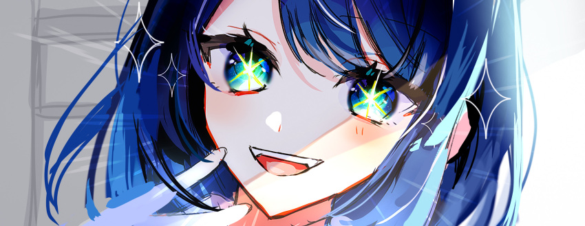 1girl, absurdres, aqua_eyes, blue_eyes, blue_hair, blush, close-up, commentary