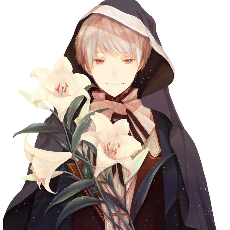 axis_powers_hetalia, blanket, flower, lily_(flower), male, oka_(a.m.), prussia_(hetalia), red_eyes