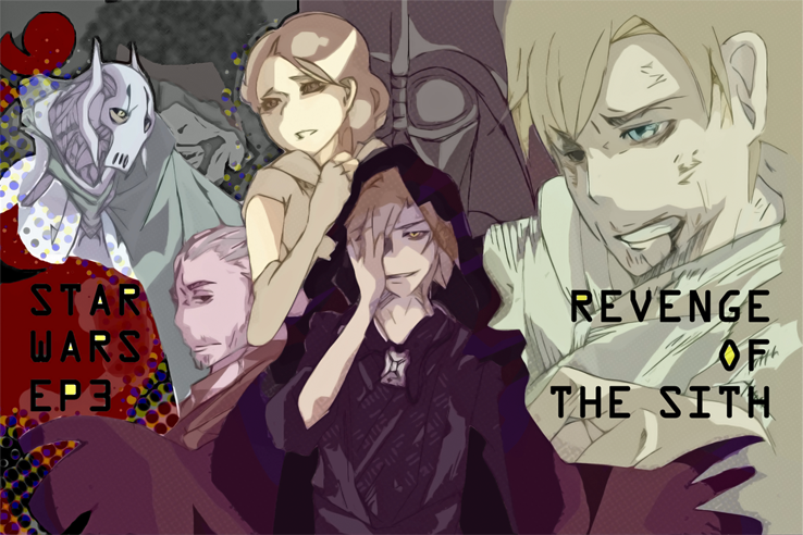 1girl, aluminum275, anakin_skywalker, animification, beard, blue_eyes, cape, count_dooku