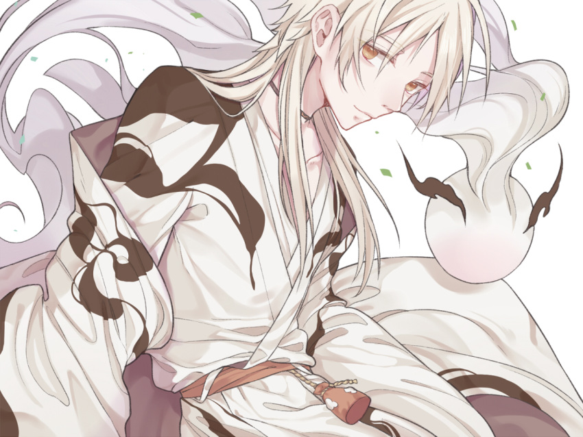 1boy, bishounen, blonde_hair, brown_eyes, closed_mouth, clothing_request, facing_to_the_side, food_fantasy