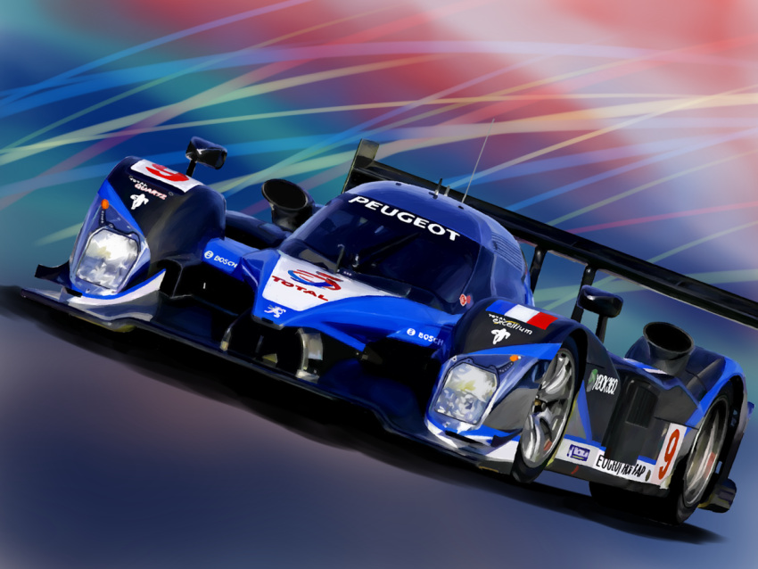 car, kirishima_juukougyou, motor_vehicle, no_humans, original, peugeot, peugeot_908, race_vehicle