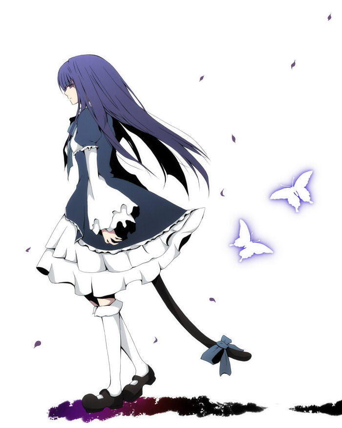 butterfly, dolce_(yoshino), dress, frederica_bernkastel, frills, long_hair, ribbon, socks