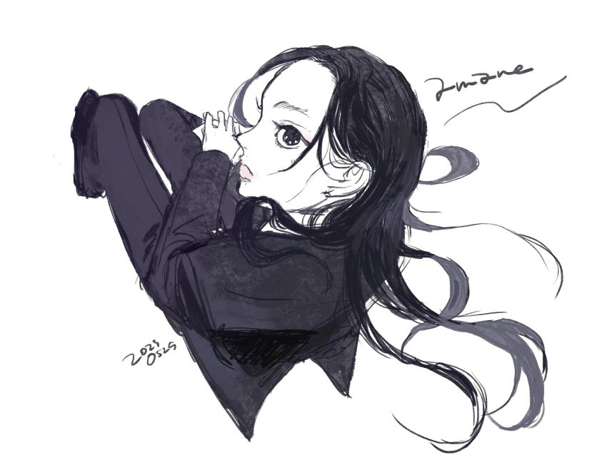 1girl, almostghost, amane_(hunter_x_hunter), black_hair, black_pants, butler, dated, female_butler