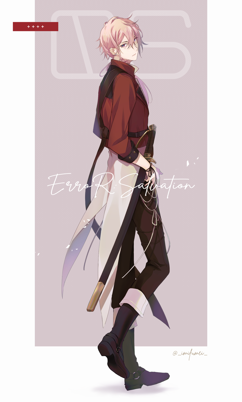 1boy, adolphe_(shuuen_no_virche), adolphe_(shuuen_no_virche)_(cosplay), alternate_costume, belt, bishounen, black_belt, black_footwear