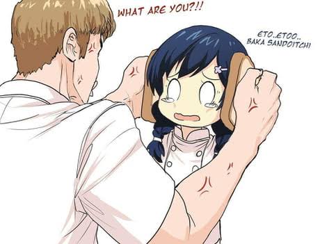 1boy, 1girl, bread_slice, gordon_ramsay, idiot_sandwich, real_life, shokugeki_no_souma, tadokoro_megumi