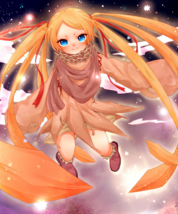 fanart, looking_at_viewer, midair, niche_(tegami_bachi), pixiv_id_3774344, solo, tagme, tegami_bachi, twintails