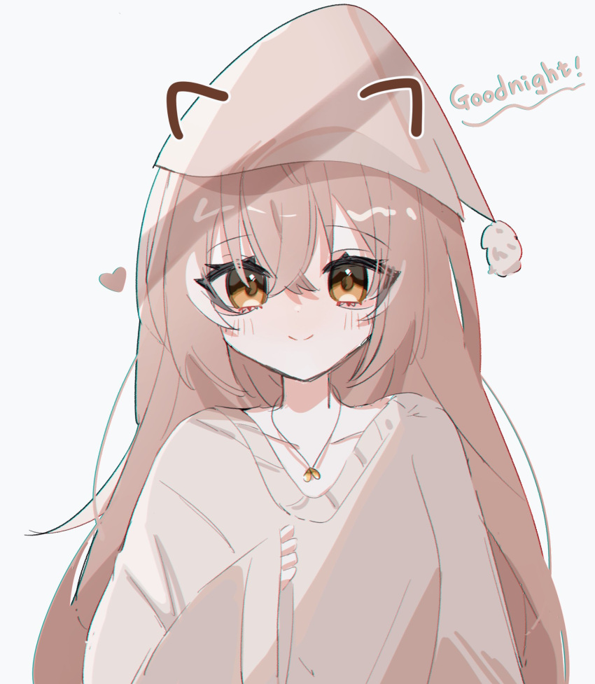 1girl, alternate_costume, brown_eyes, brown_hair, brown_sweater, crossed_bangs, drawn_ears, english_text