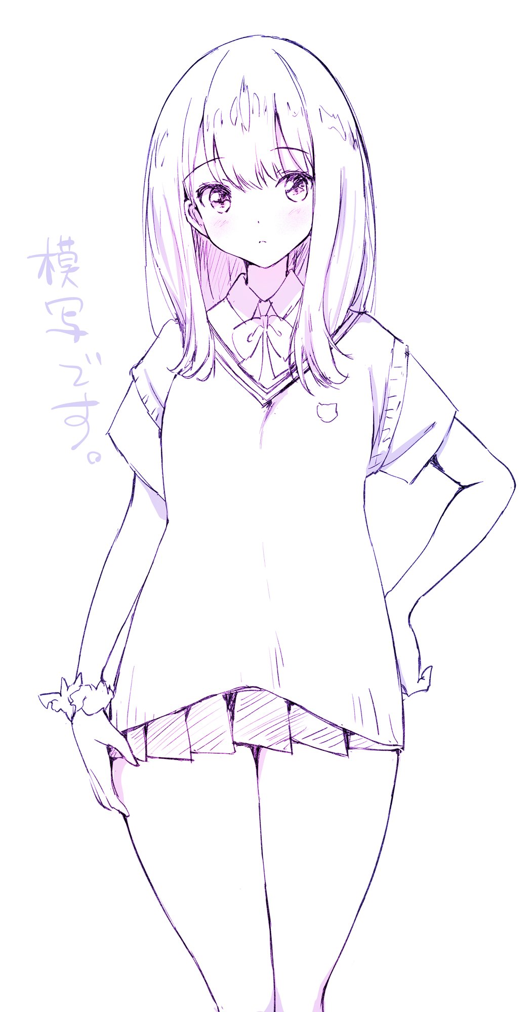 1girl, akina_tsukako, arm_at_side, blush, bow, closed_mouth, collared_shirt, commentary