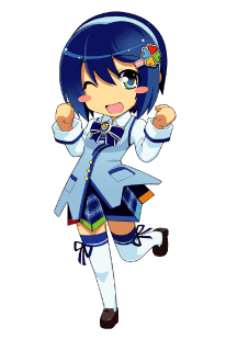 blue_eyes, blue_hair, blush_stickers, chibi, hair_ornament, hairclip, headband, lowres
