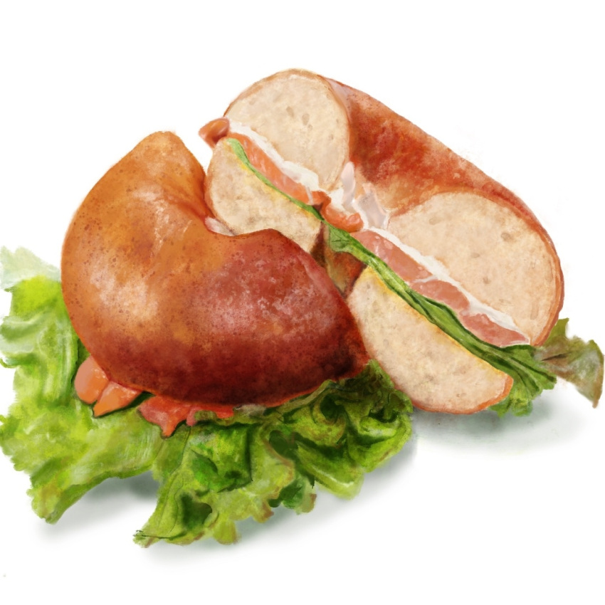 bagel, food, food_focus, lettuce, meat, no_humans, original, pnt_s, shadow, simple_background, still_life, white_background