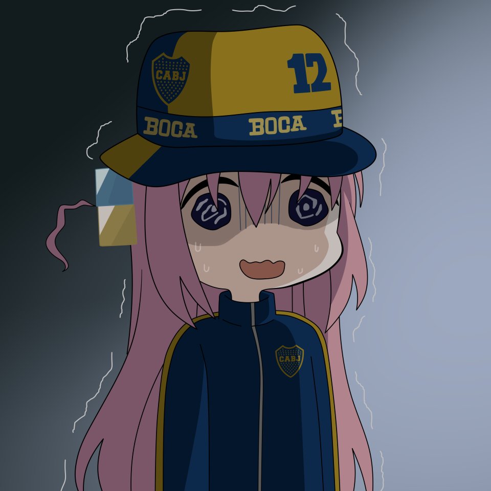 1girl, black_skirt, blue_eyes, blue_jacket, bocchi_the_rock!, club_atletico_boca_juniors, gotou_hitori, jacket