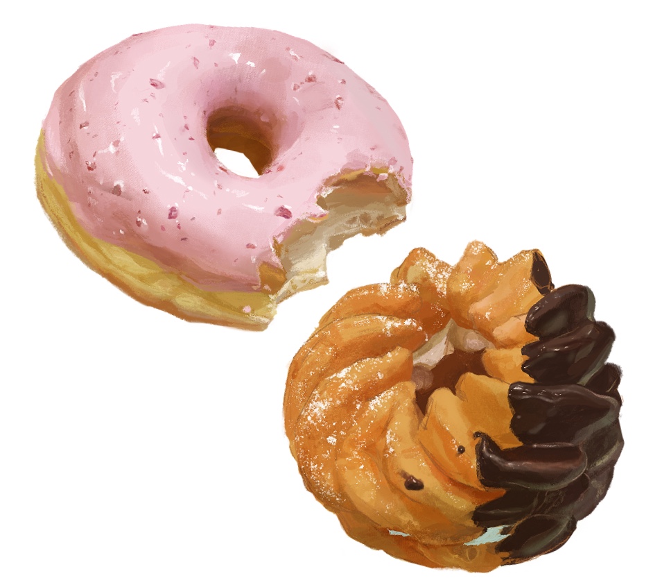 chocolate_icing, doughnut, food, food_bite, food_focus, icing, no_humans, original