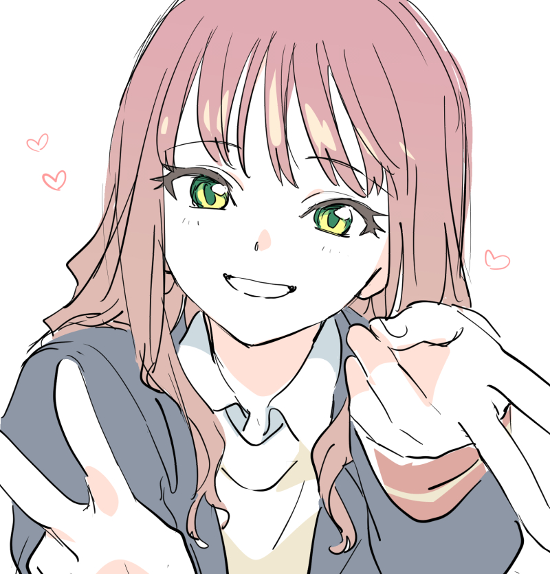 1girl, blush, brown_hair, green_eyes, gridman_universe, kimoi_girls_(meme), long_hair, looking_at_viewer, meme, minami_yume, renrenso, school_uniform, shirop_imas, ssss.dynazenon, v