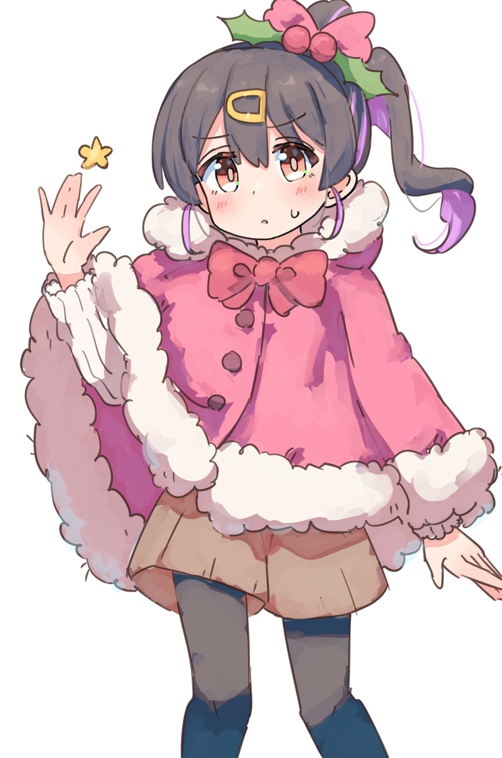 1girl, \||/, alternate_hairstyle, black_hair, black_pantyhose, bow, bowtie, brown_eyes