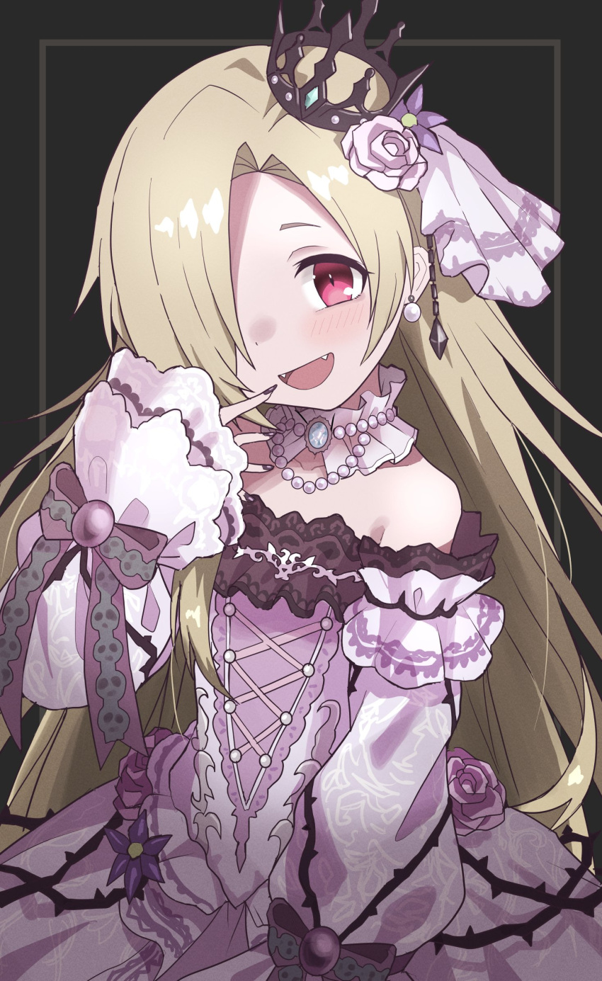 1girl, alternate_costume, alternate_hair_length, alternate_hairstyle, bare_shoulders, bead_necklace, beads, black_background