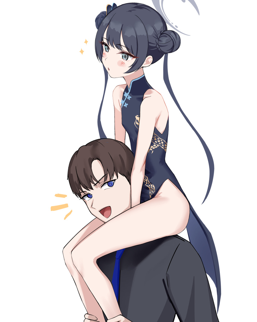 1girl, absurdres, bare_arms, bare_legs, bare_shoulders, black_hair, black_shirt, blue_archive
