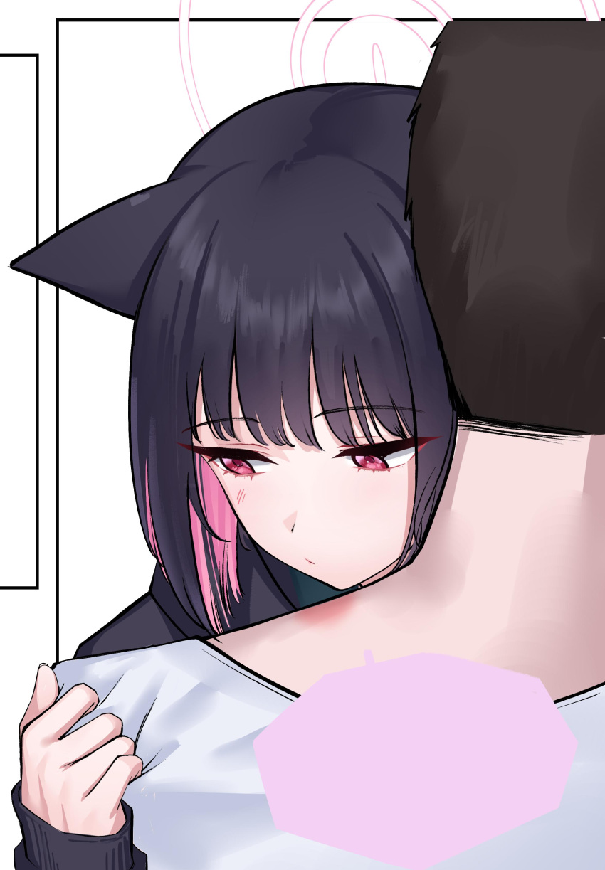 1girl, absurdres, animal_ears, black_hair, blue_archive, cat_ears, halo, highres