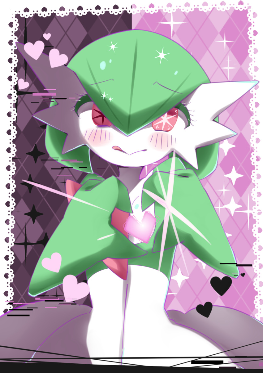 +_+, 1girl, :>, absurdres, argyle, argyle_background, bob_cut, border
