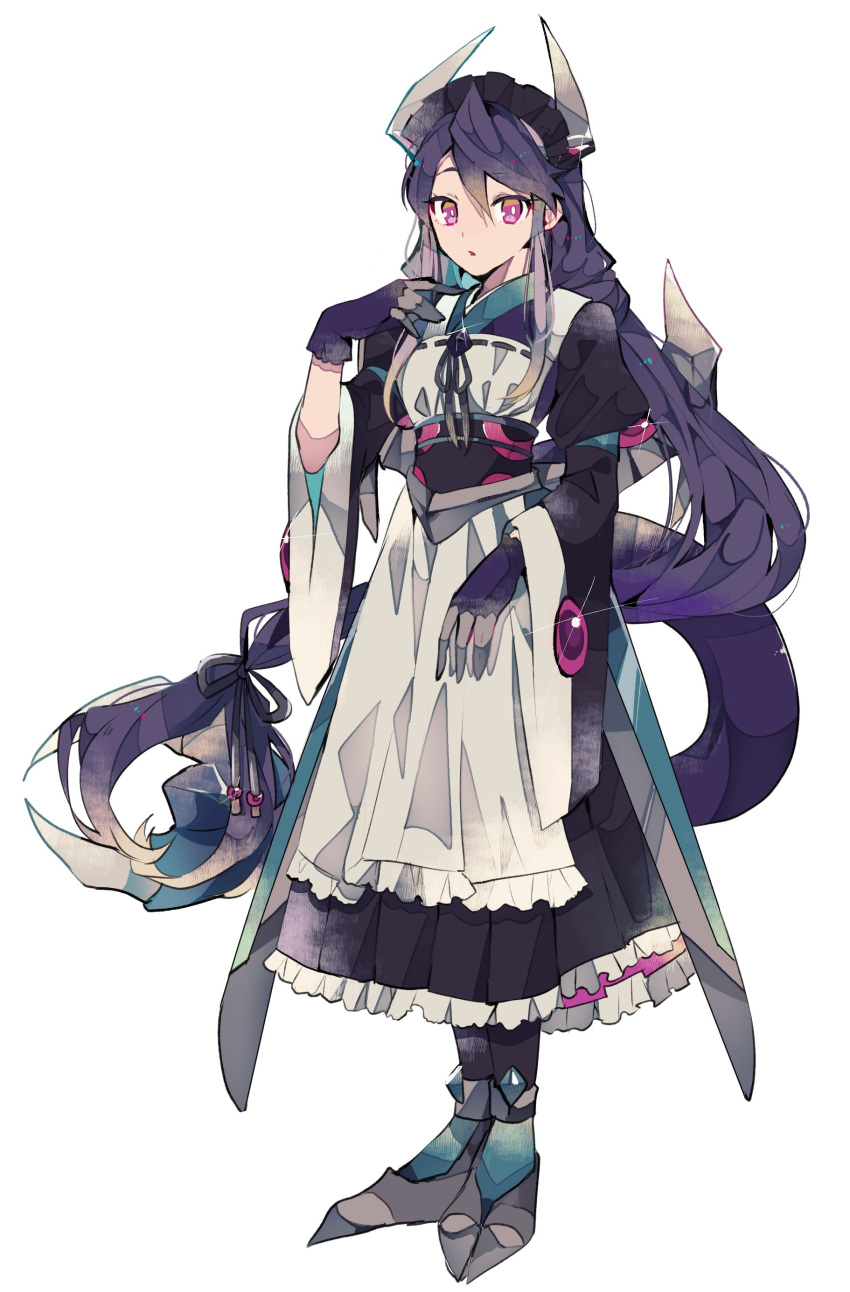 1girl, absurdres, apron, cosplay, dark_rebellion_xyz_dragon, dark_rebellion_xyz_dragon_(cosplay), dragon_horns, dragon_tail
