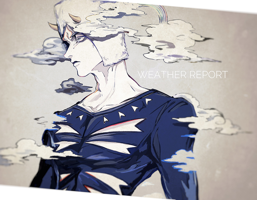 1boy, blue_eyes, character_name, clouds, collarbone, commentary_request, fake_horns, fur_hat