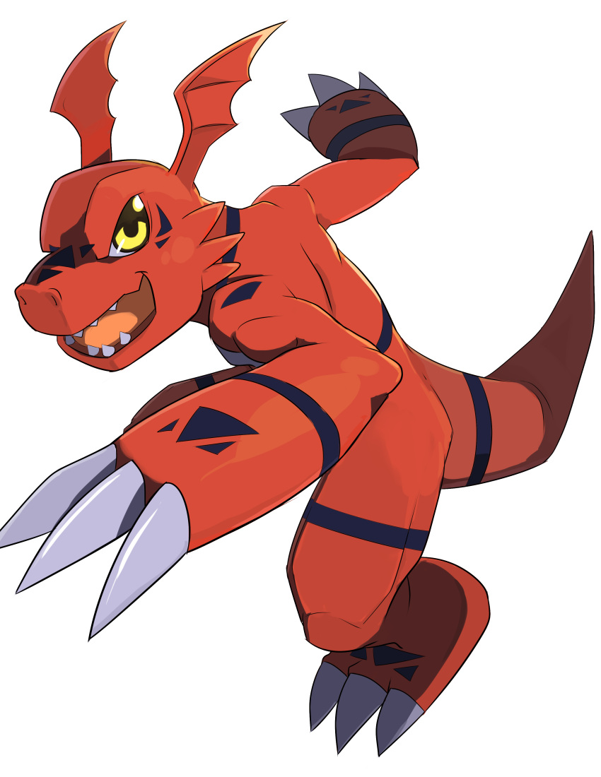 absurdres, digimon, digimon_(creature), guilmon, highres, looking_at_viewer, no_humans, open_mouth