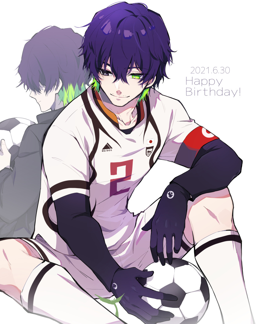 2boys, absurdres, age_comparison, ball, black_eyes, black_gloves, black_jacket, blue_lock