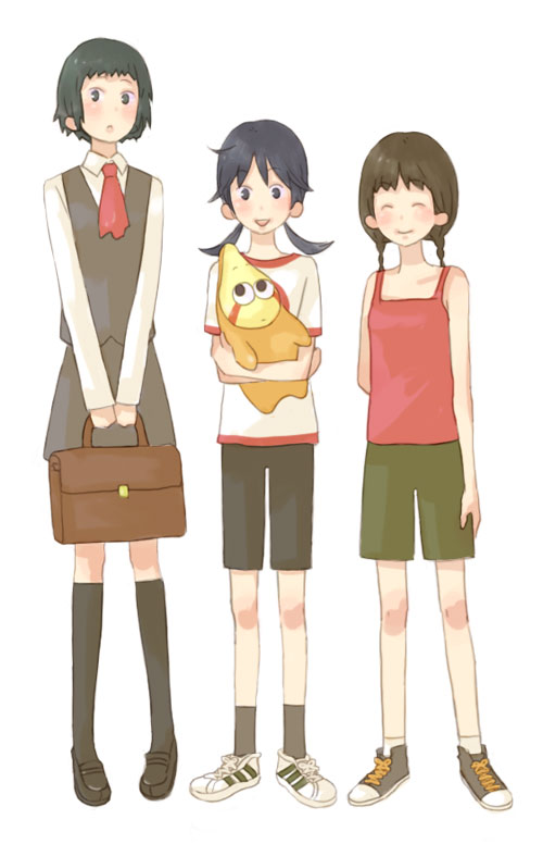 hoshimaru, kaizuka_hiroko, narutaru, purple_hair, sakura_akira, short_twintails, suitcase, tamai_shiina