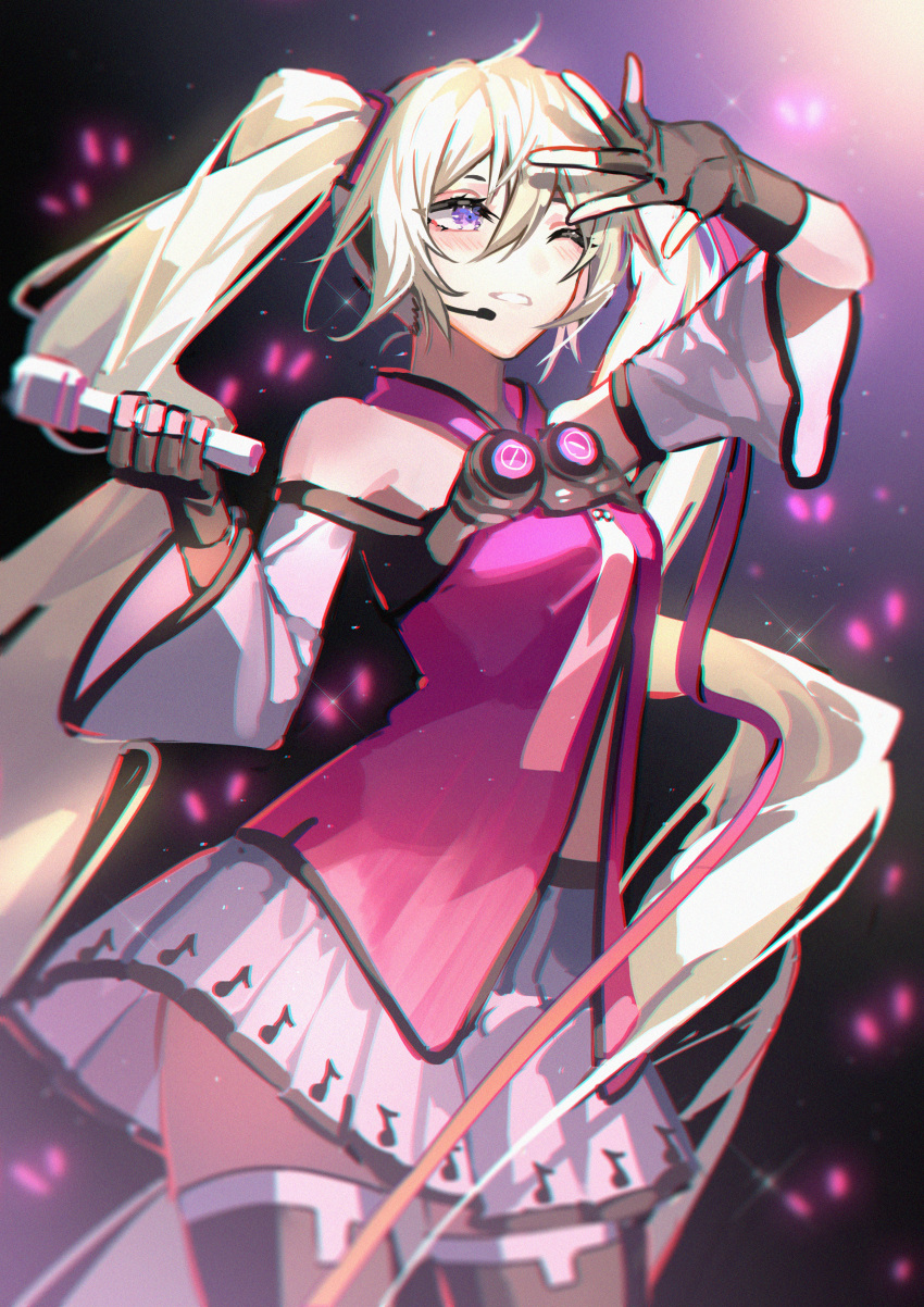 1girl, absurdres, blonde_hair, concert, detached_sleeves, freely_tomorrow_(vocaloid), full_body, glowstick