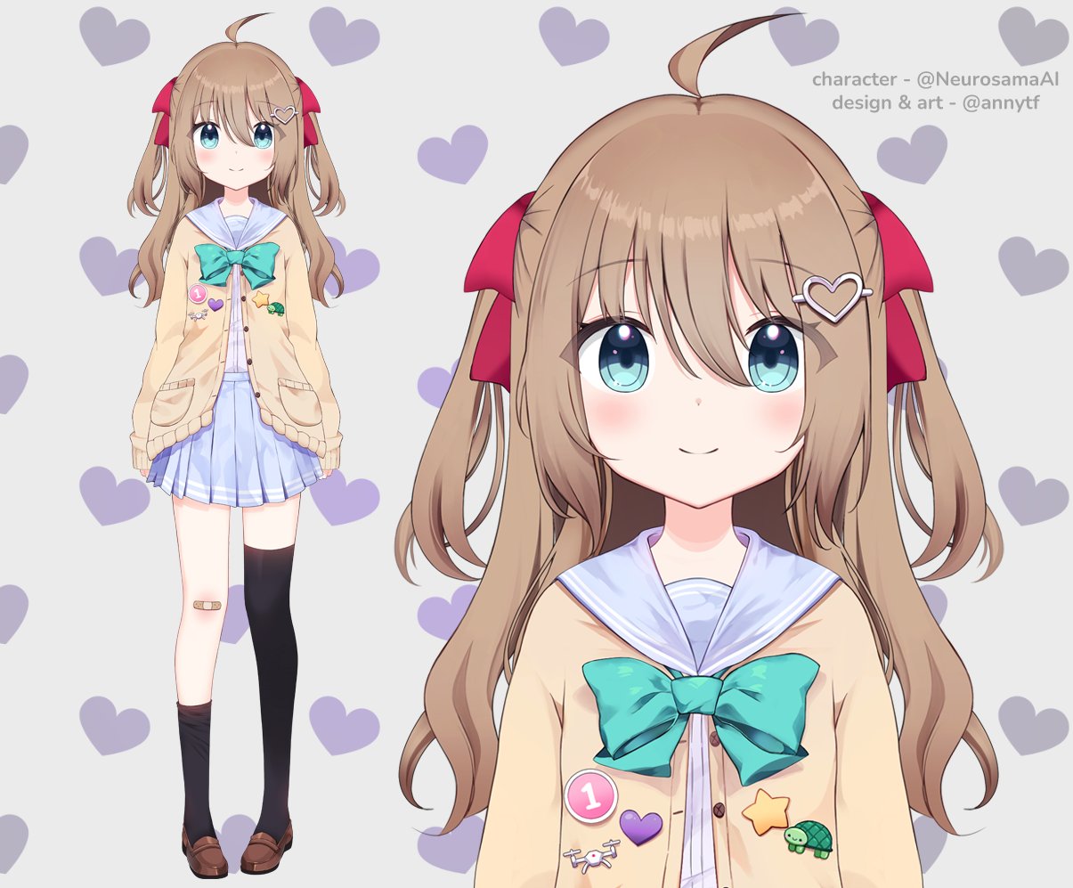 ahoge, anyuu, asymmetrical_legwear, badge, bandaid, bandaid_on_knee, bandaid_on_leg, black_socks